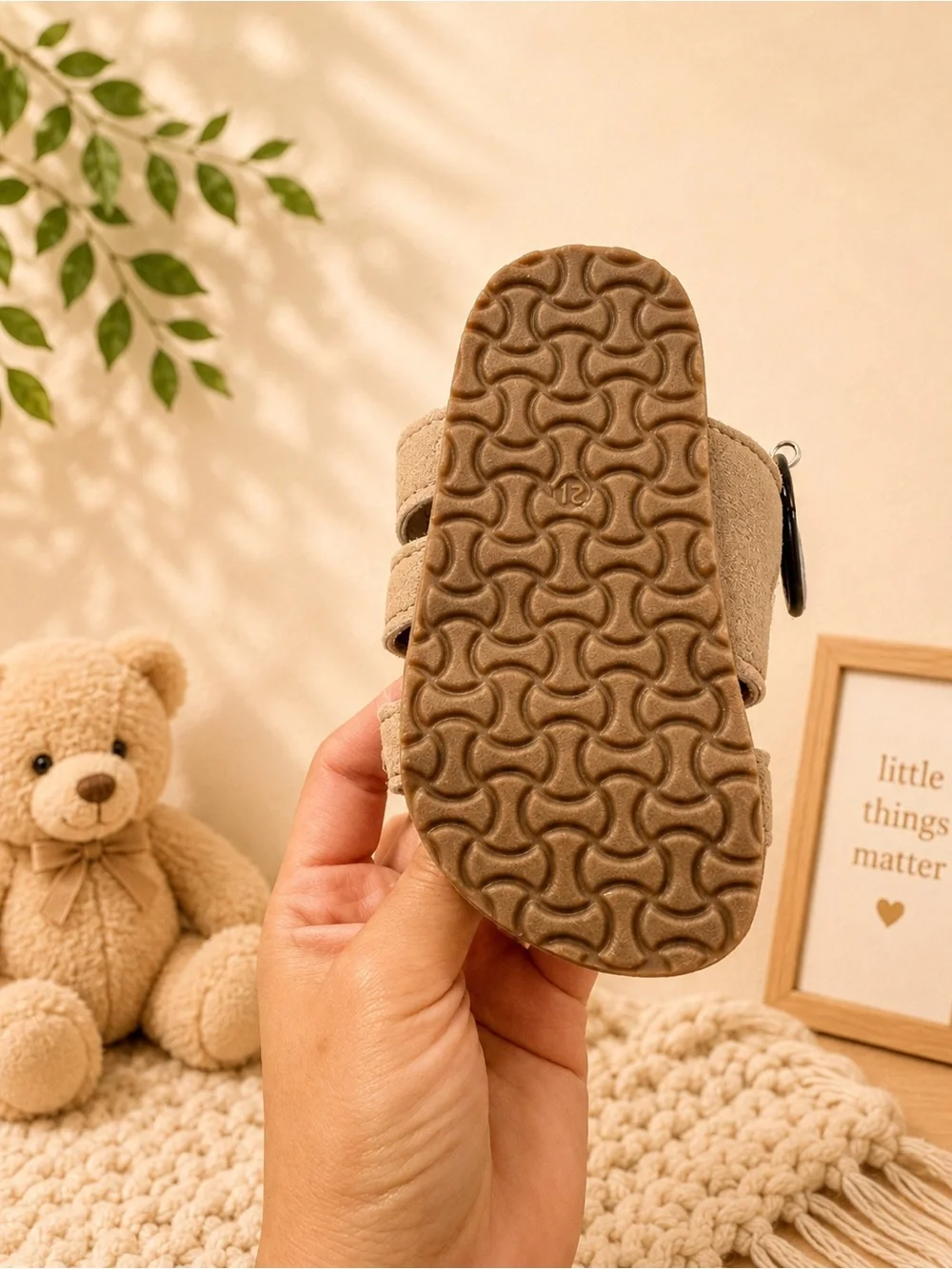 Kids Neutral Suede Slide Sandals - Beige